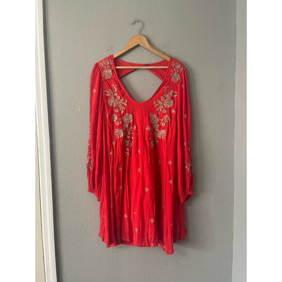 Free People Sweet Tennessee Boho Embroidered Red Festival Dress - Picture 7 of 12